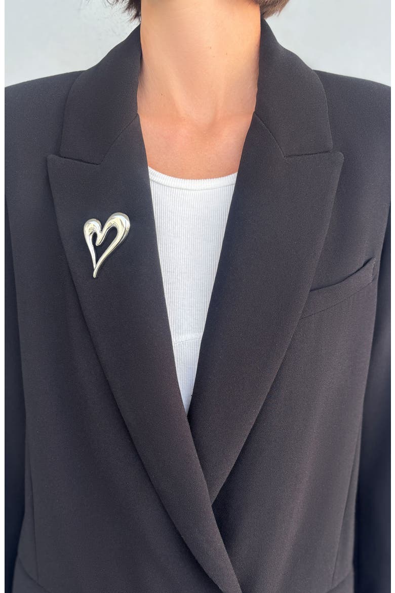 Puffed Heart Outline Pin, Alternate, color, SILVER