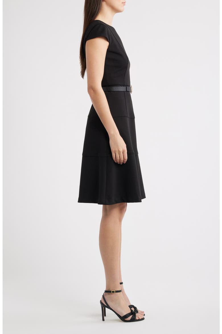 Belted Scuba Crepe Midi Dress, Alternate, color, ANNE BLACK