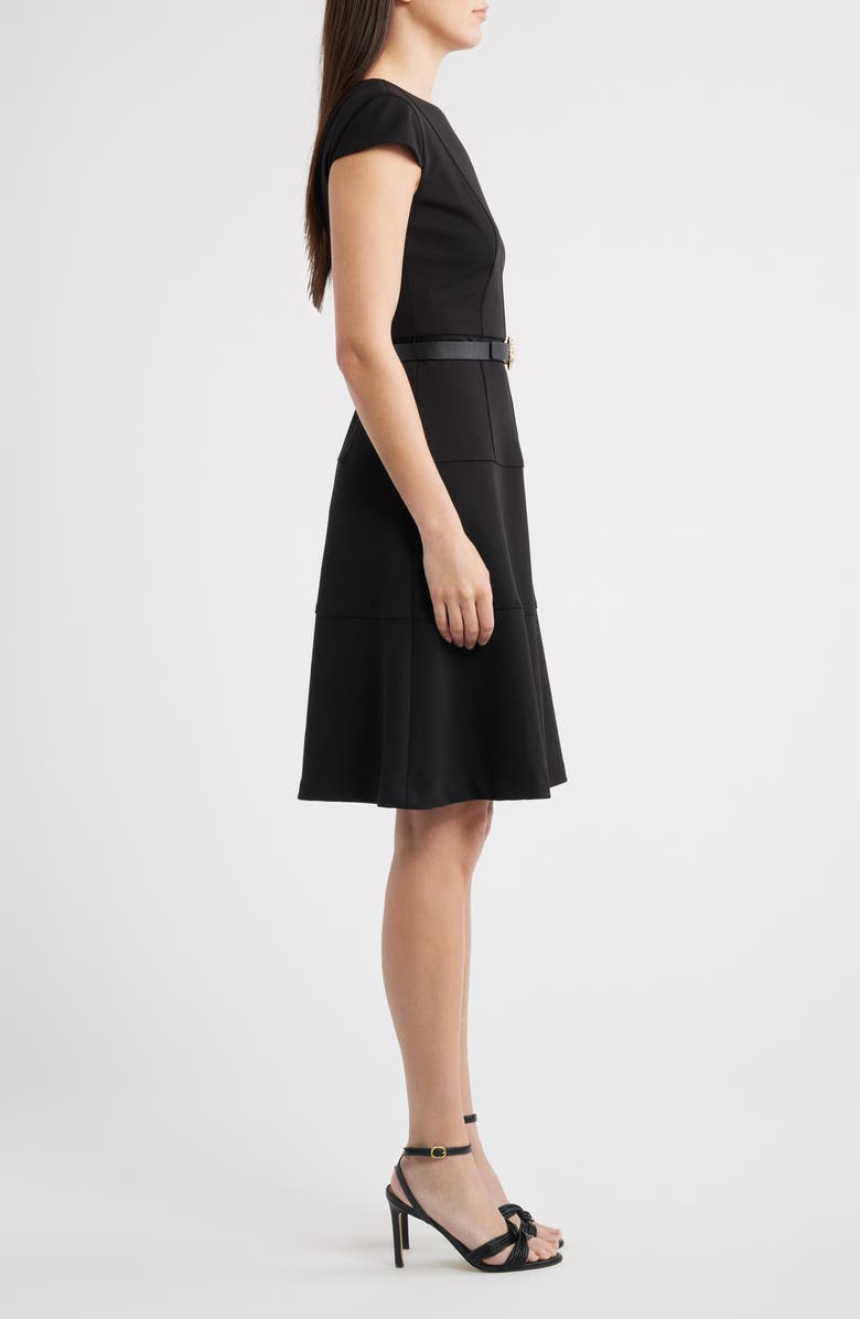 Anne Klein Belted Scuba Crepe Midi Dress, Alternate, color, Anne Black