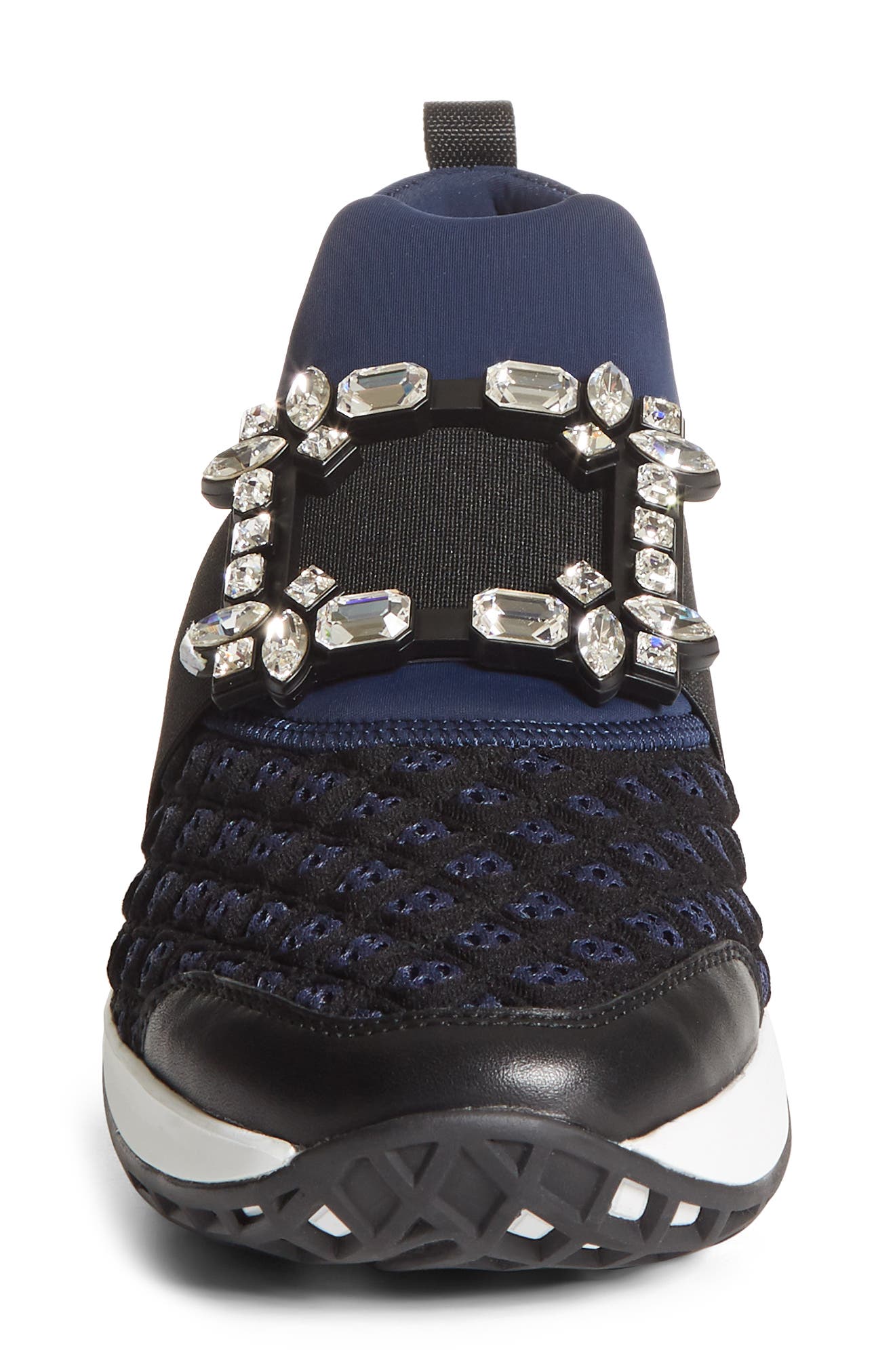 Roger Vivier Viv Crystal Buckle Slip-On Sneaker, Alternate, color, Navy/ Black