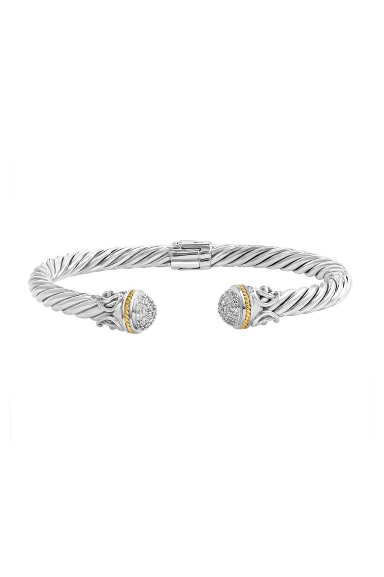 925 Sterling Silver & 18K Yellow Gold Twisted Cable Diamond Cuff Bracelet, Main, color, Sterling Silver