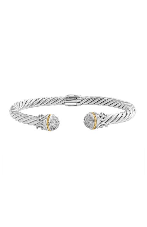 925 Sterling Silver & 18K Yellow Gold Twisted Cable Diamond Cuff Bracelet