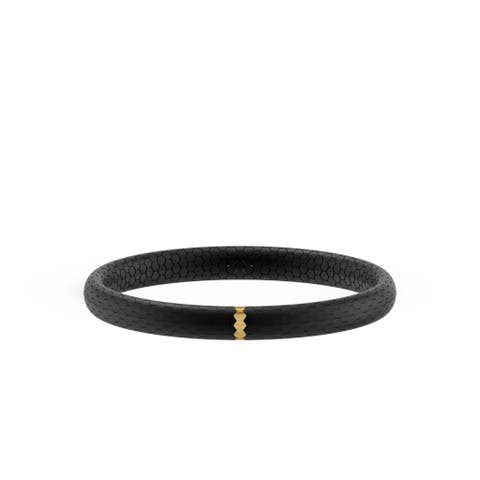 Matte Black Ceramic Stretch Bracelet With 18k Gold Over Sterling Silver Accents, 8"