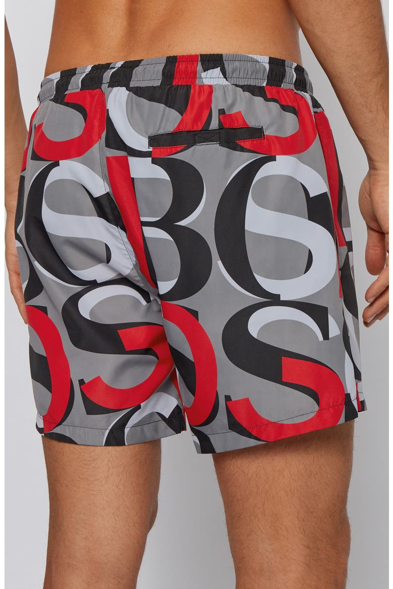 Fanfin Print Swim Trunks, Alternate, color, BRIGHT RED