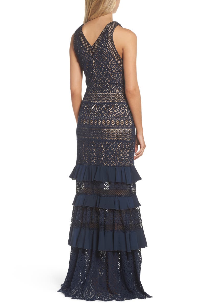Tadashi Shoji V-Neck Tiered Gown, Alternate, color, 