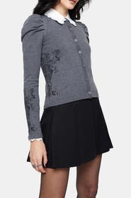 Disturbia Nia Puff Sleeve Arch Knit Cardigan