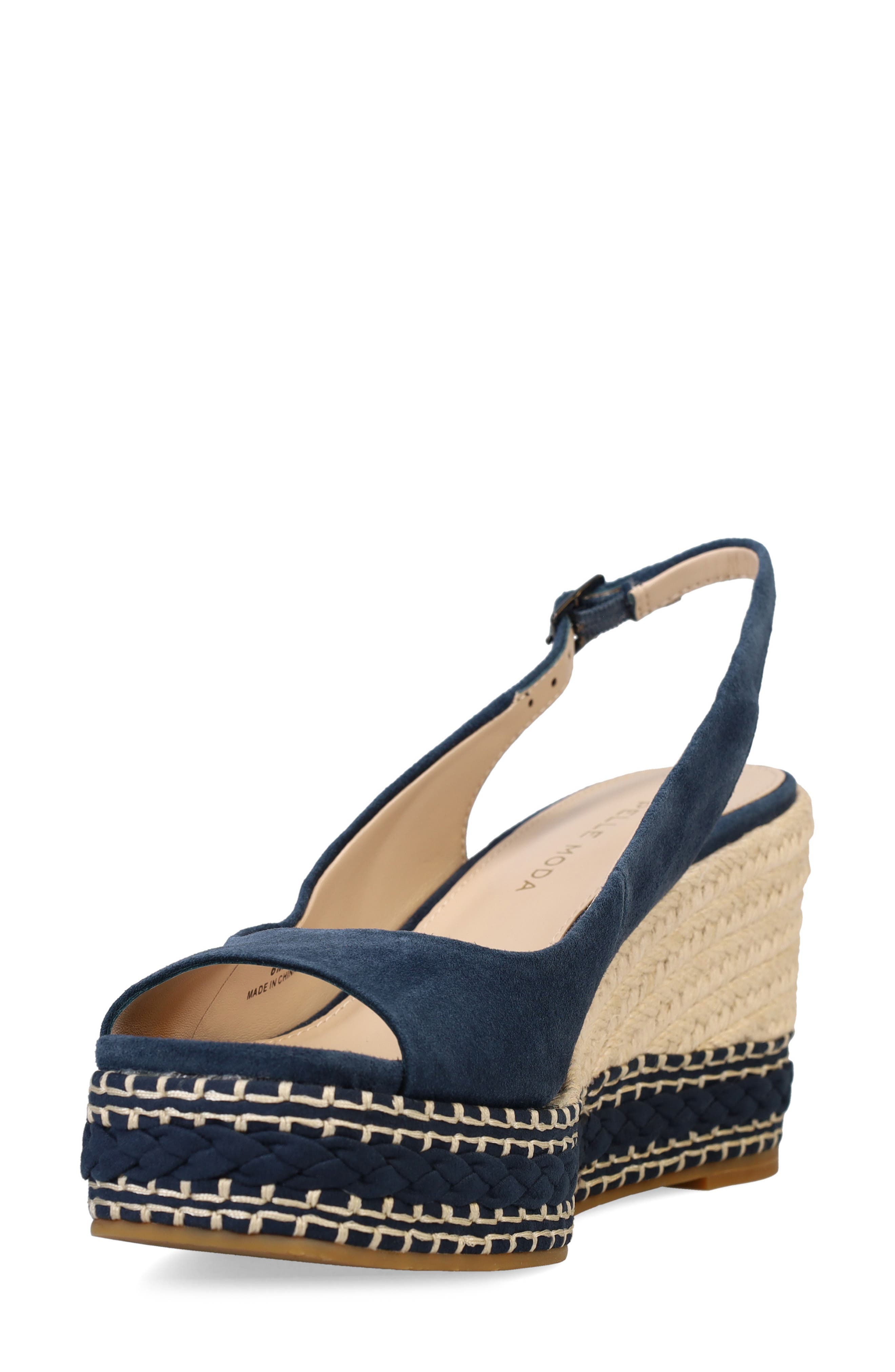 Pelle Moda Eleny Slingback Espadrille Platform Wedge Peep Toe Sandal, Alternate, color, Midnight