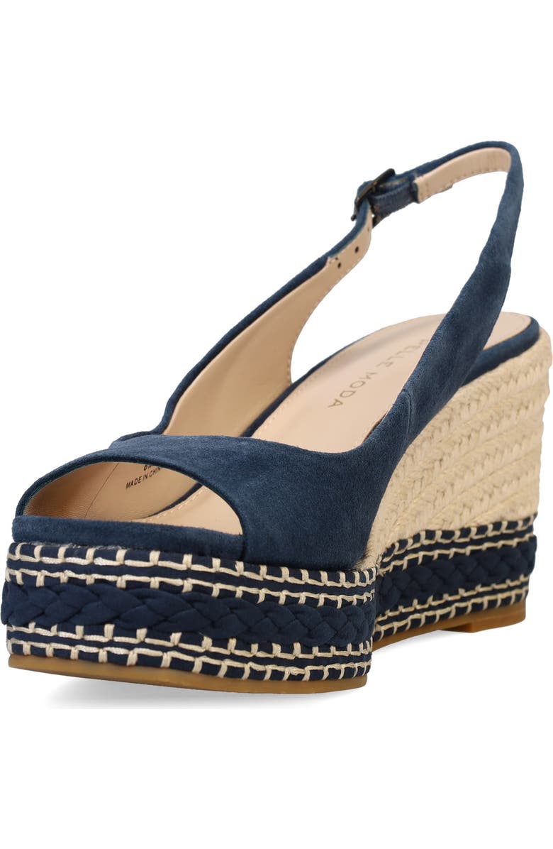 Pelle Moda Eleny Slingback Espadrille Platform Wedge Peep Toe Sandal, Alternate, color, Midnight