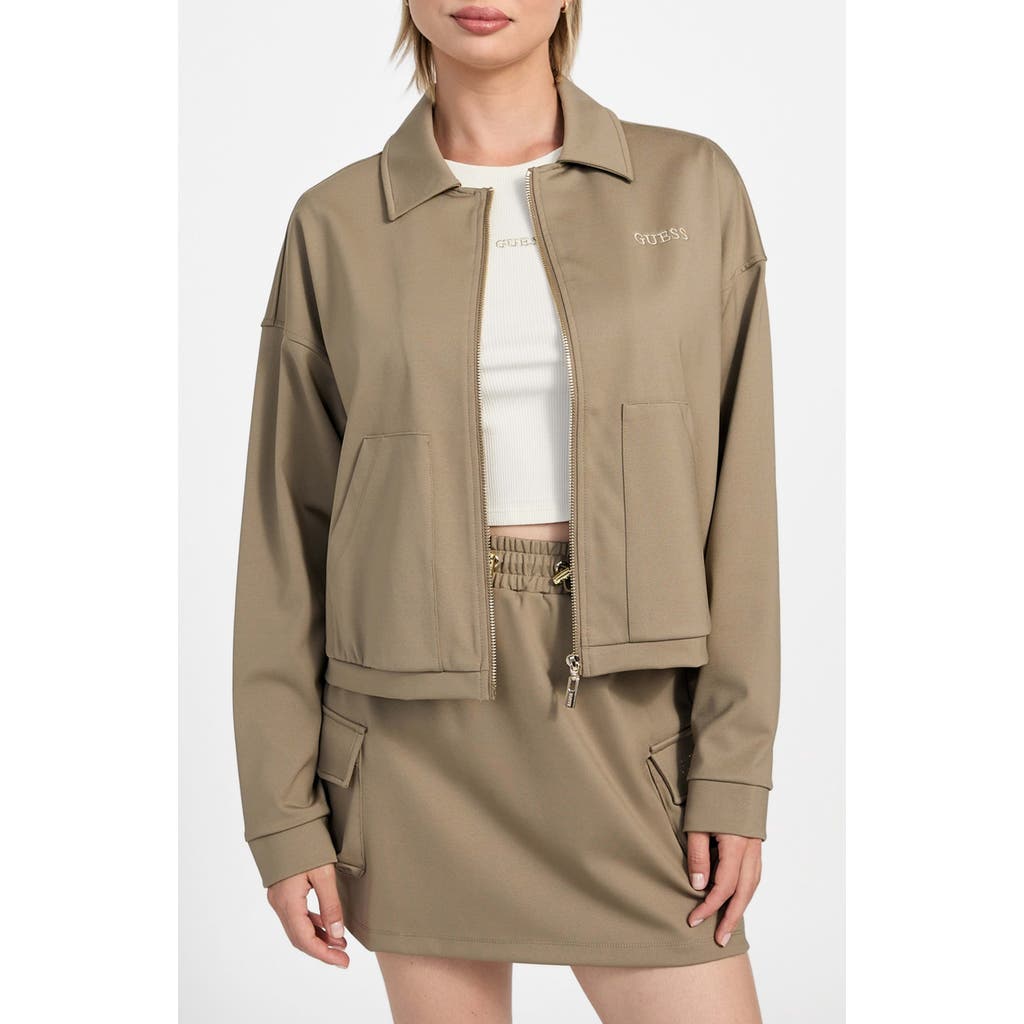 Guess Carla Stretch Nylon Zip Jacket In Brown