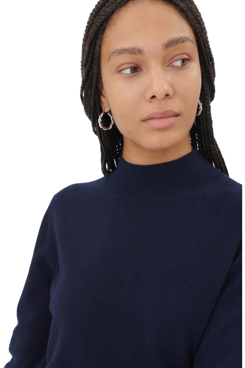 Cashmere Mock Neck Sweater, Alternate, color, navy