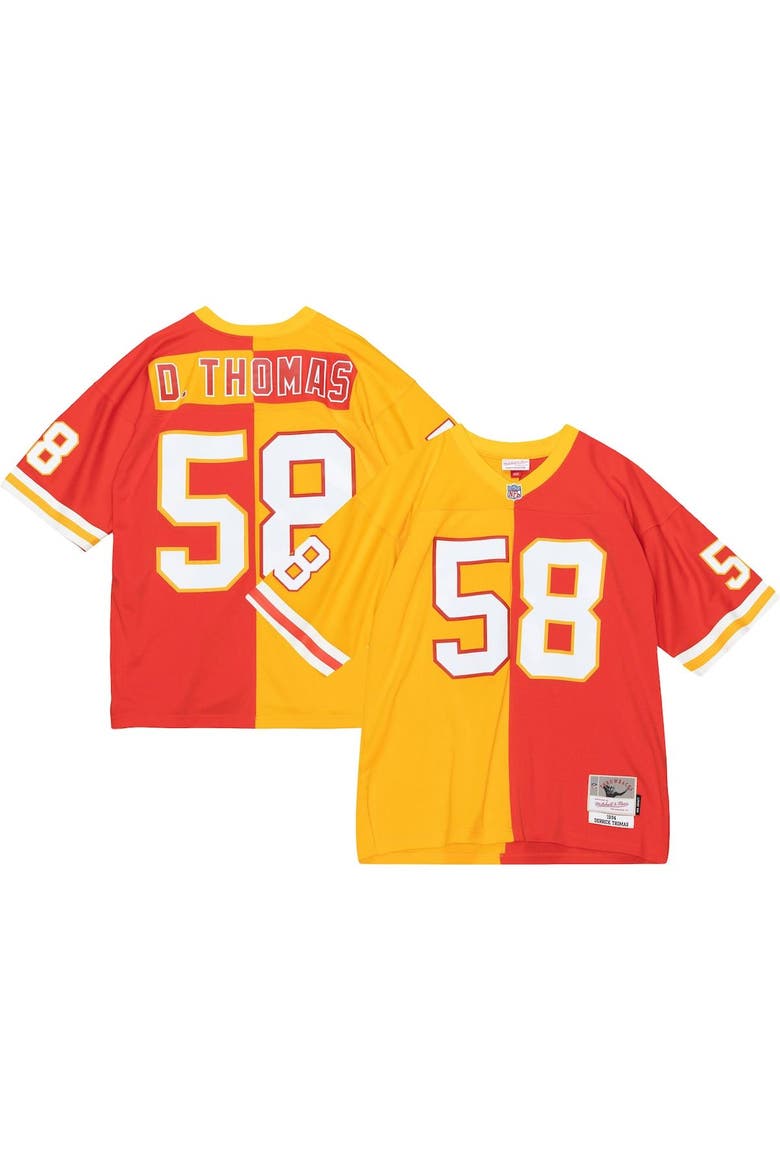 Men's Mitchell & Ness Derrick Thomas Red/Gold Kansas City Chiefs 1994 Split Legacy Replica Jersey, Alternate, color, Red
