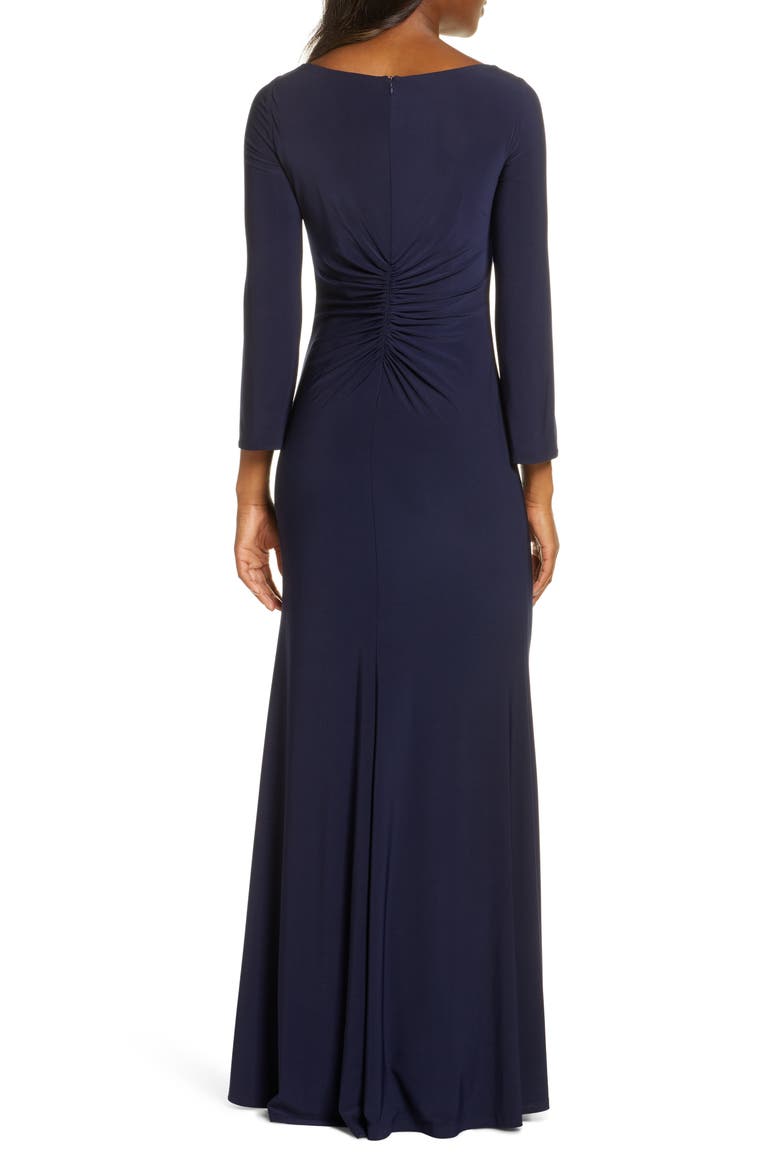 Split Long Sleeve Trumpet Gown, Alternate, color, NAVY