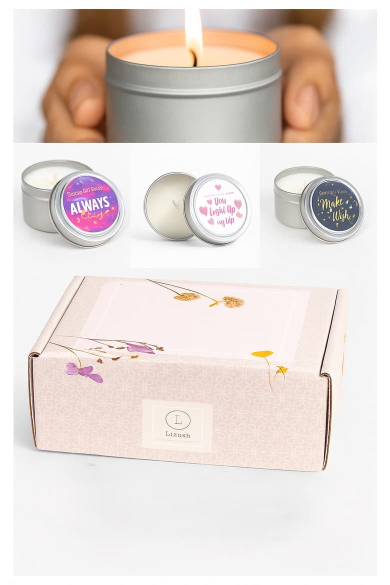 Trio of Tin Soy Candle Scented with Bergamot and Lavender Essential Oils, Main, color, None