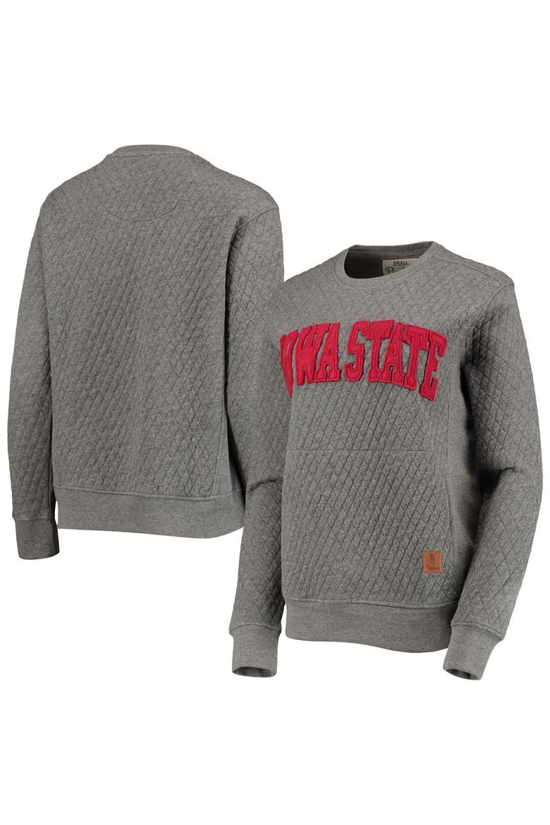 Women's Pressbox Heather Charcoal Iowa State Cyclones Moose Quilted Pullover Sweatshirt, Main, color, Heather Gray