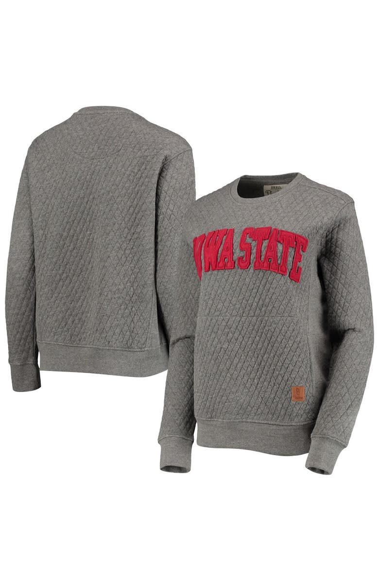 PRESSBOX Women's Pressbox Heather Charcoal Iowa State Cyclones Moose Quilted Pullover Sweatshirt, Main, color, Heather Gray
