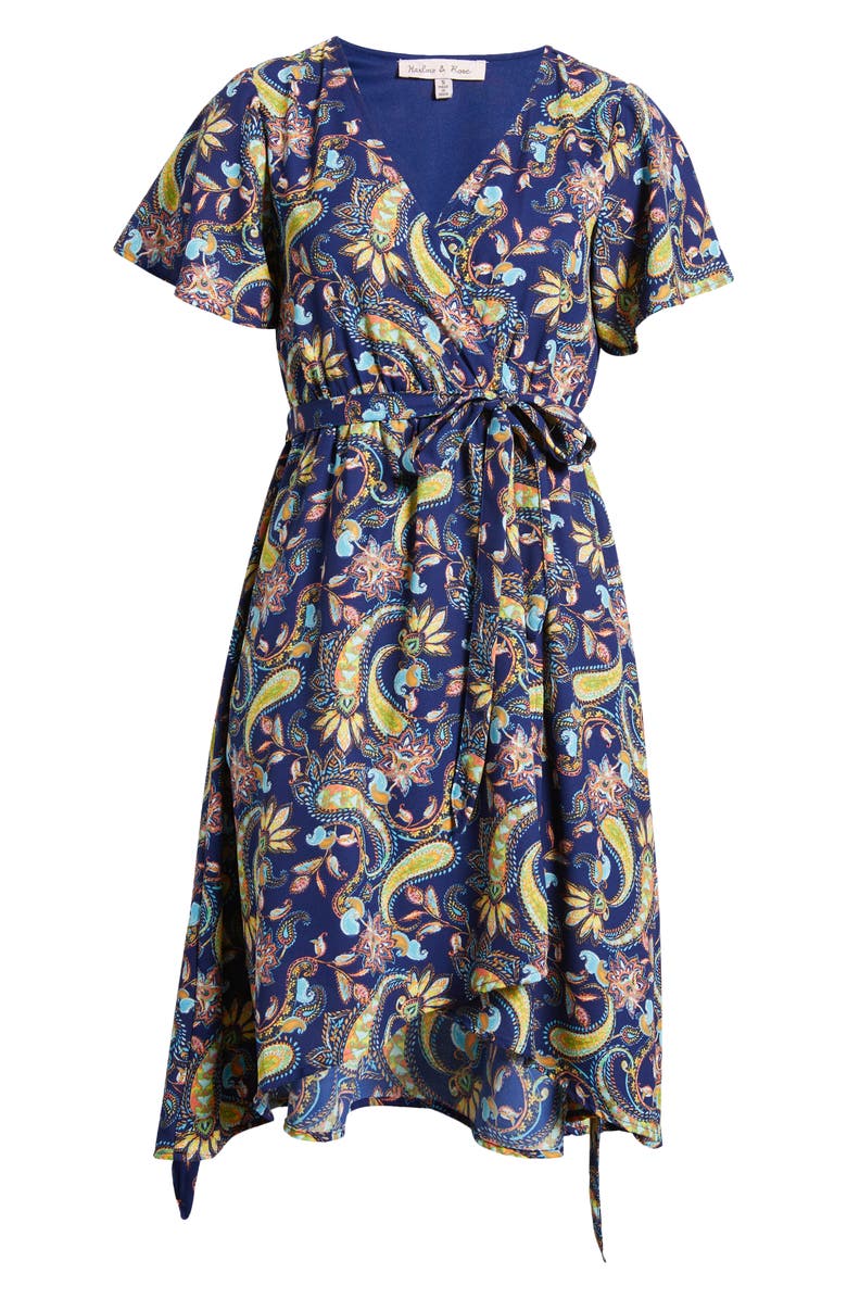 Harlow & Rose Paisley Tie Waist A-Line Dress, Alternate, color,