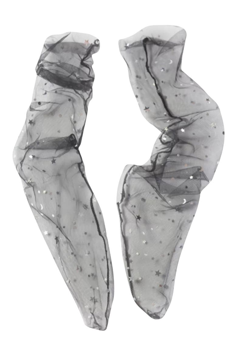 Starry Sky Tulle Crew Socks, Alternate, color, BLACK