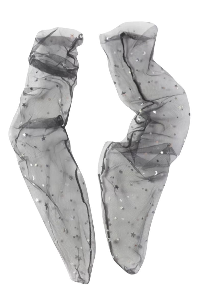 HIGH HEEL JUNGLE Starry Sky Tulle Crew Socks, Alternate, color, Black