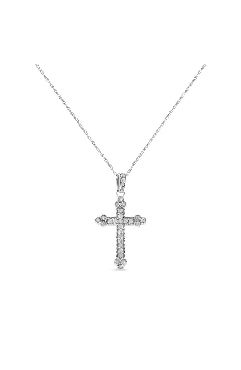 Haus of Brilliance Silver 1/4 Cttw Prong Set Round-Cut Diamond Cross 18" Pendant Necklace, Main, color, White