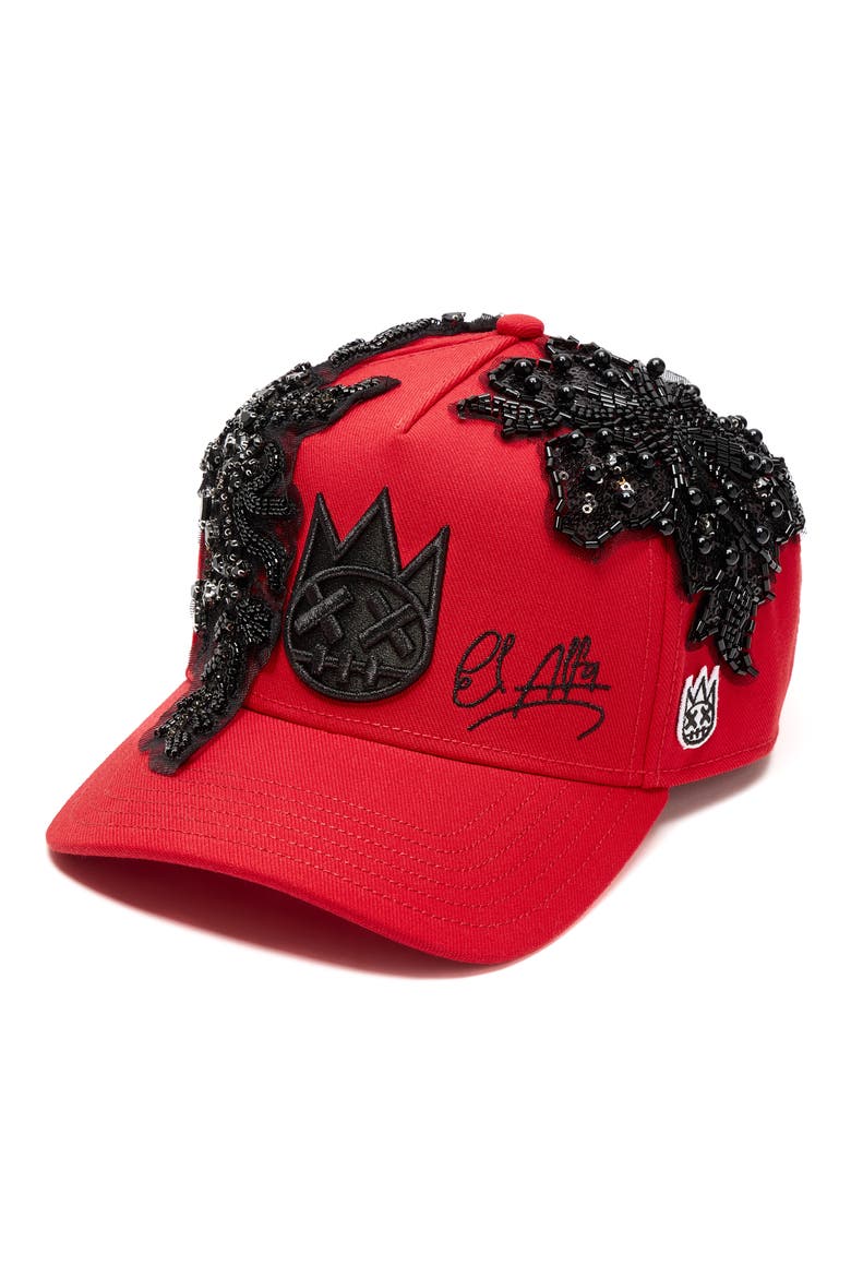 x El Alfa Embroidered Snapback Five-Panel Cap, Main, color, RED