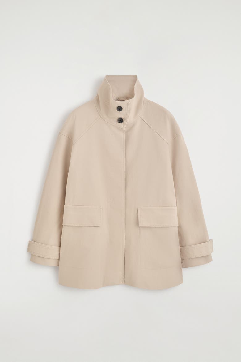 Cotton-twill Mock-neck Jacket, Main, color, LIGHT BEIGE