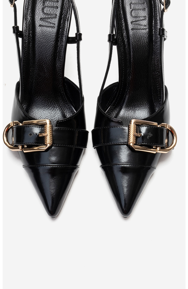 Prologue Shoes Noen Buckle Pointed Toe Stiletto Pump, Alternate, color, Black