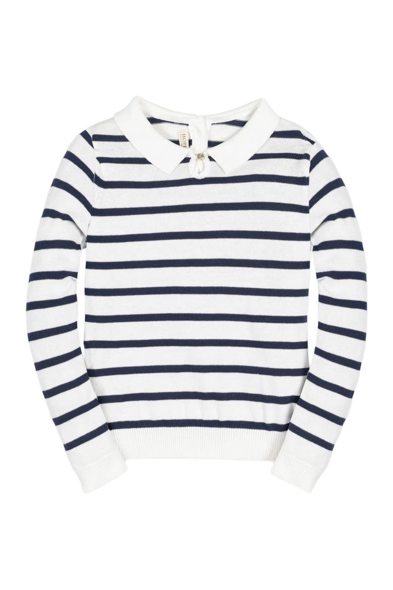 Baby Girls' Organic French Collared Keyhole Sweater, Infant, Main, color, Navy Breton Stripe with Collar