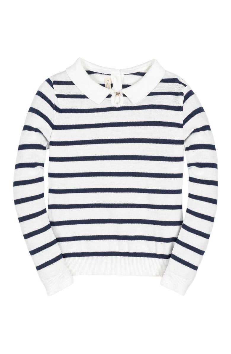 Hope & Henry Girls' Organic French Collared Keyhole Sweater, Kids, Main, color, Navy Breton Stripe With Collar