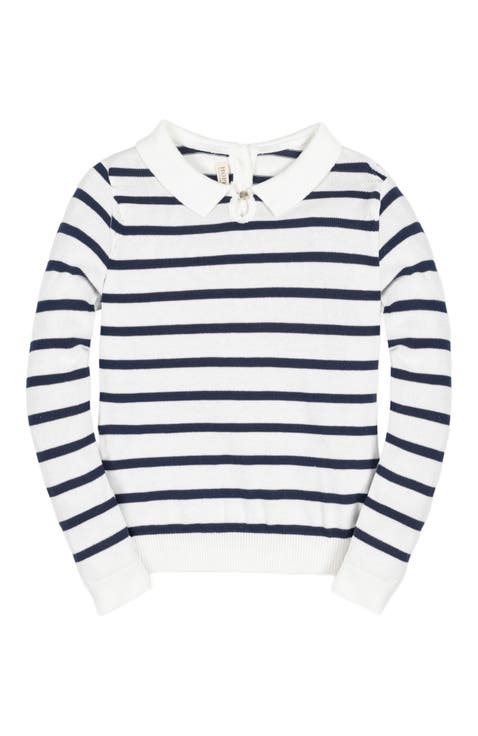 Girls' Organic French Collared Keyhole Sweater, Kids