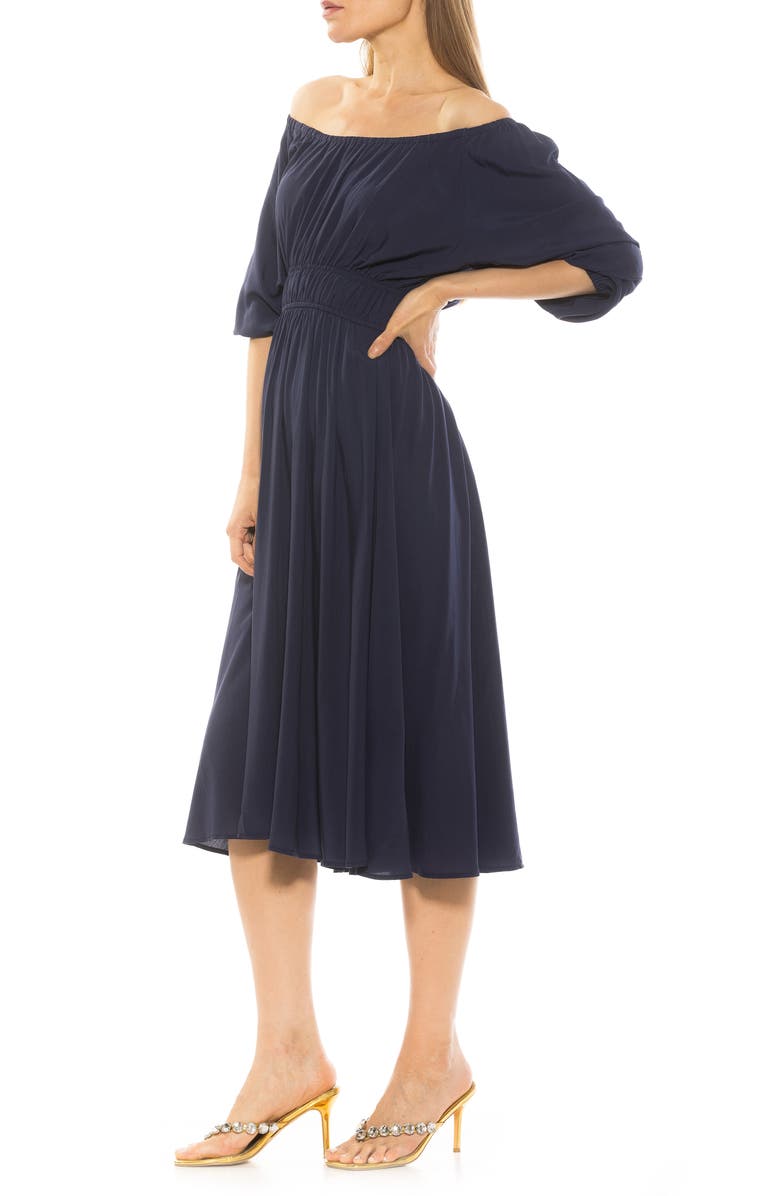 Alexia Admor Emily Balloon Sleeve Fit & Flare Midi Dress, Alternate, color, Navy