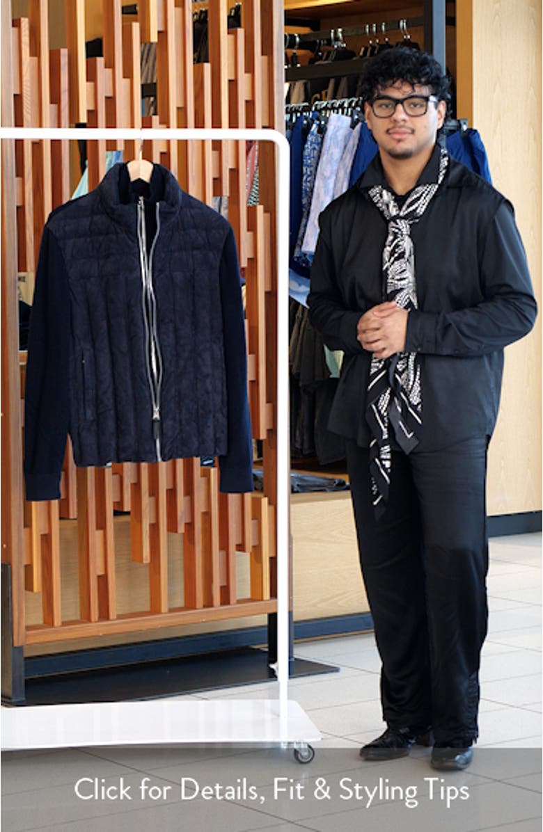 Landen Suede & Merino Wool Hybrid Down Jacket with Bib, sales video thumbnail