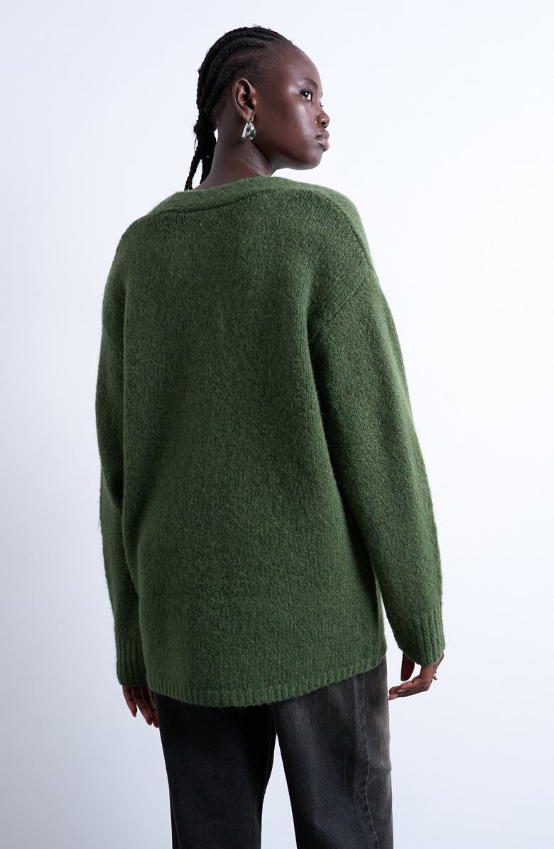 Topshop Easy V-Neck Longline Cardigan, Alternate, color, Khaki Green