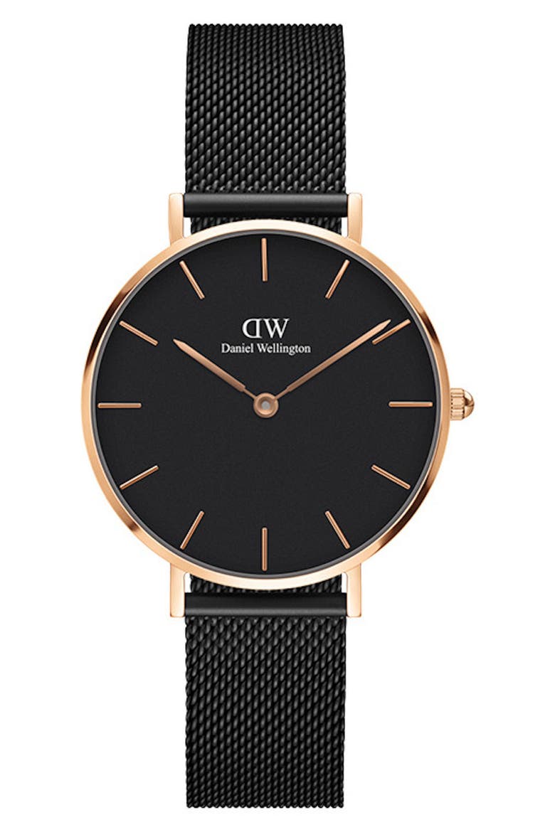 Classic Petite Mesh Strap Watch, 32mm, Main, color, BLACK / ROSE GOLD