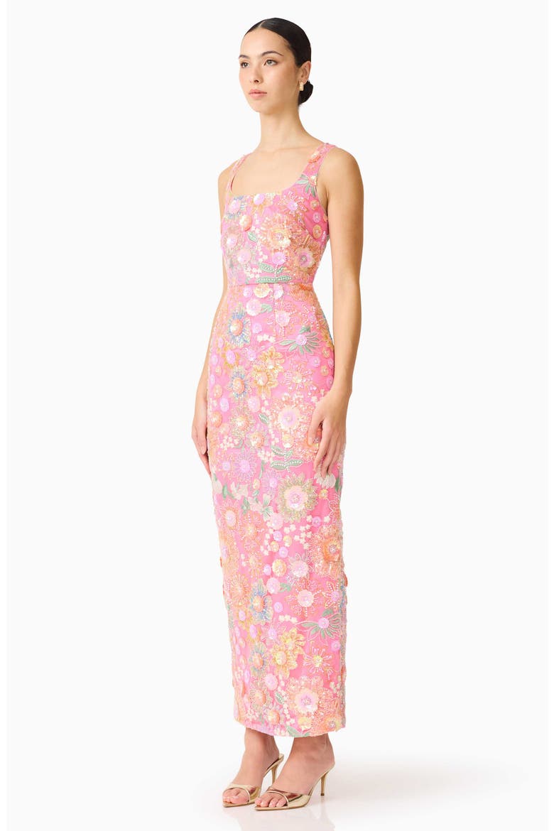 Nathalie Sequin Floral Column Gown, Alternate, color, PINK FLORAL