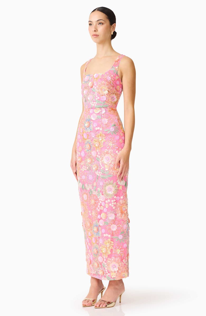 Elliatt Nathalie Sequin Floral Column Gown, Alternate, color, Pink Floral