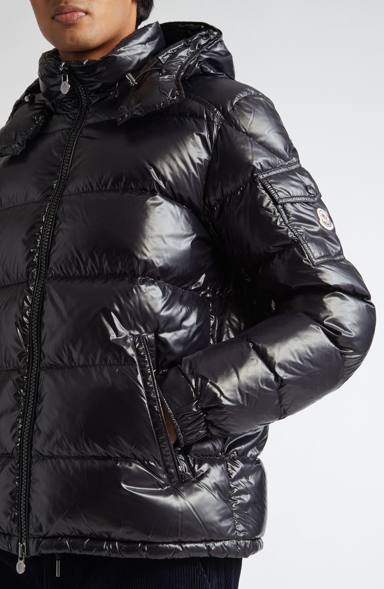 Moncler Maya Lacquered Nylon Down Jacket, Alternate, color, Black/Black