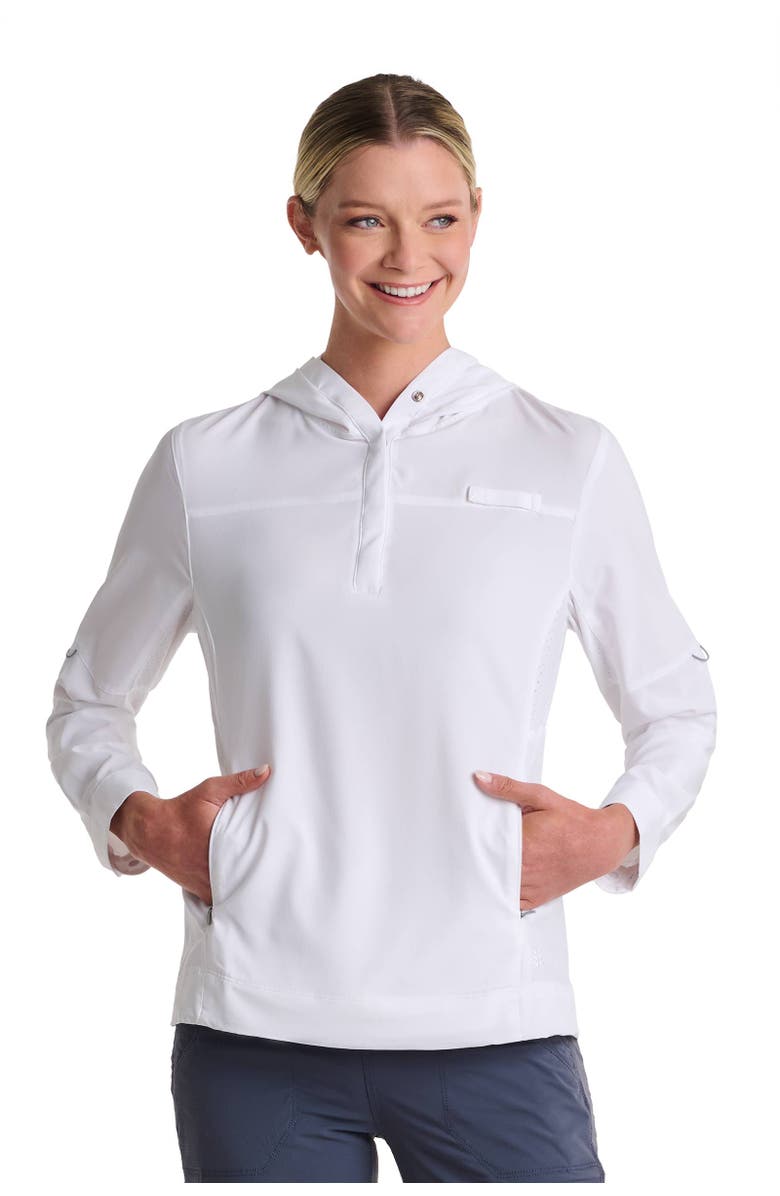 Coolibar Women's Henley Hoodie - UPF 50+ Sun Protection - Sea Spray, Alternate, color, White