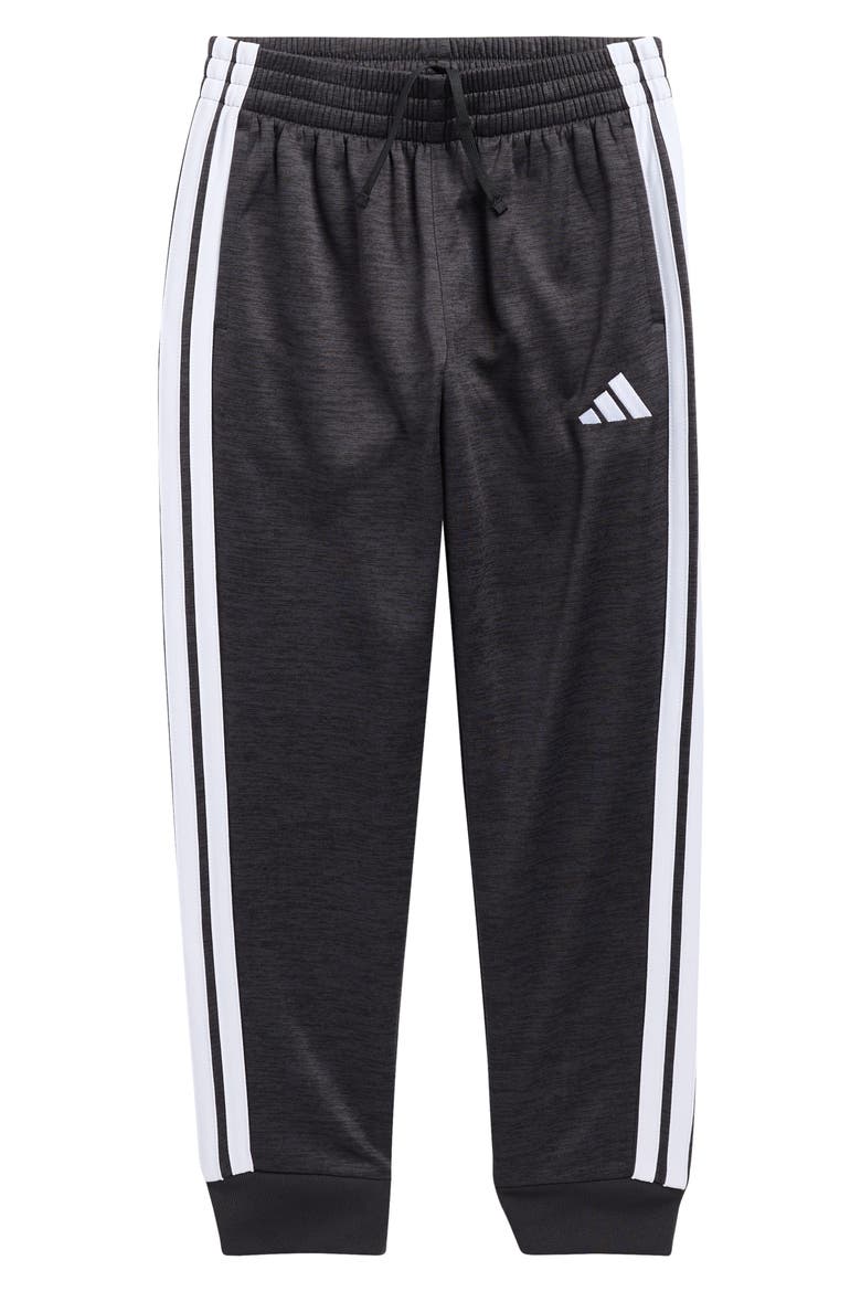 Kids' 3-Stripe Mélange Fleece Track Pants, Main, color, BLACK HEATHER