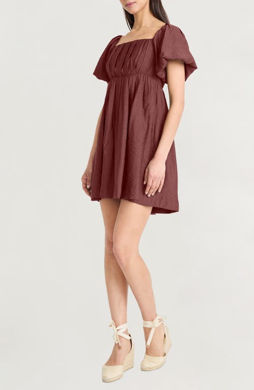 The Good Journey Puff Sleeve Empire Waist Minidress In Brown