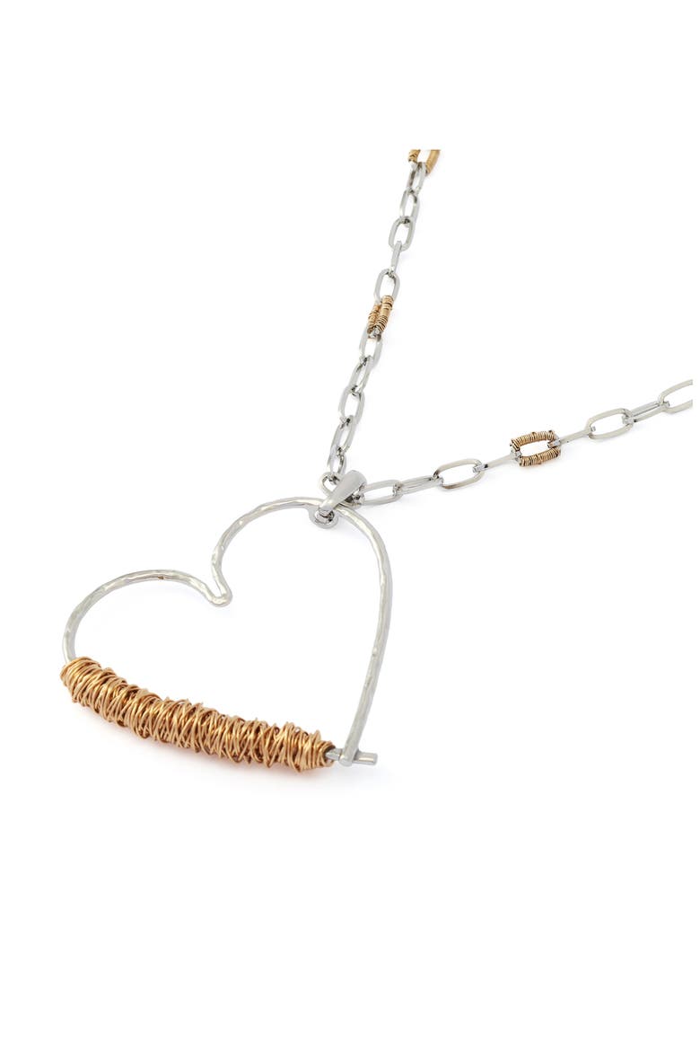 Wire Wrap Heart Pendant Necklace, Alternate, color, TWO TONE