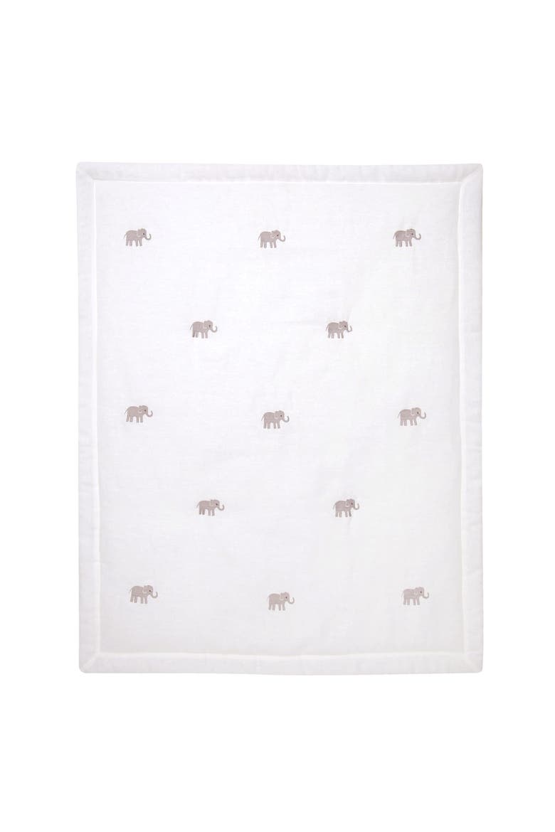 Signature Elephant Creamy Linen Embroidered Baby Crib Quilt, Main, color, Oatmeal