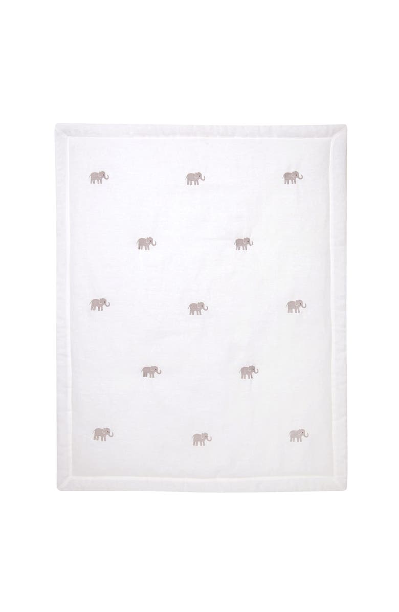Lambs 
Ivy Signature Elephant Creamy Linen Embroidered Baby Crib Quilt, Main, color, Oatmeal