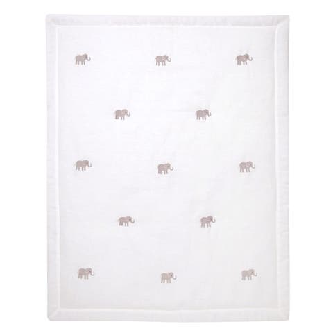 Signature Elephant Creamy Linen Embroidered Baby Crib Quilt
