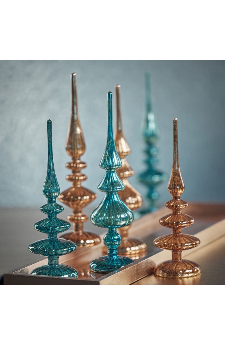 Zodax Set of 2 Azenor LED Decorative Glass Tabletop Finial Ornaments, Alternate, color, Antique Gold