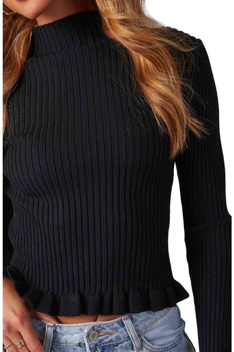 Bevelle Rib Ruffle Accent Mock Neck Sweater, Alternate, color, BLACK