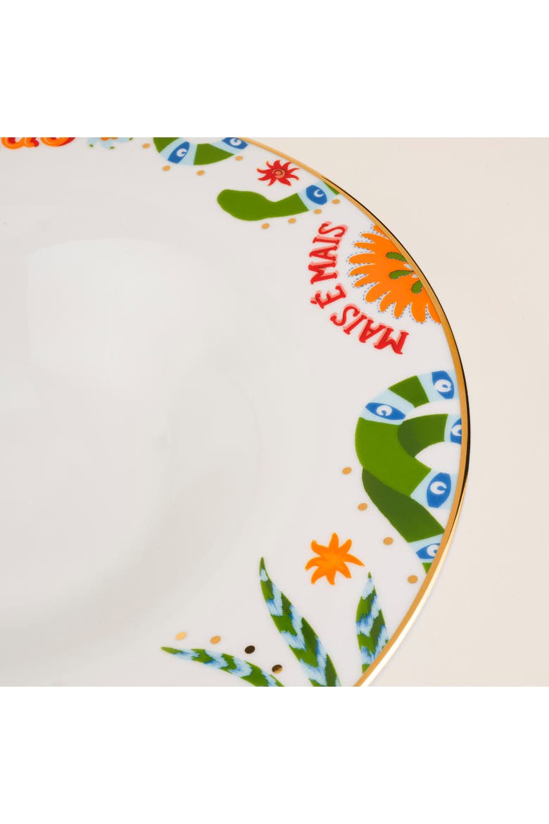 Lublin Obrigado Rimmed Porcelain Pasta Artisan Ceramic, Alternate, color, White
