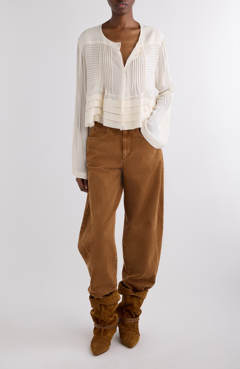Isabel Marant Carolia Pintuck Silk Snap-Up Shirt, Alternate, color, 