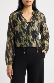 Tahari ASL Foil Tie Neck Top
