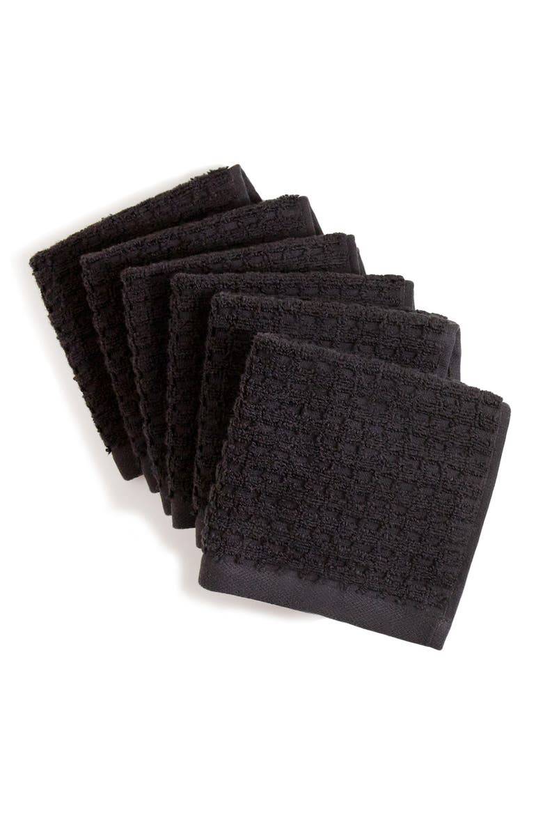 Quick Dry 6-Pack Cotton Washcloths, Alternate, color, BLACK