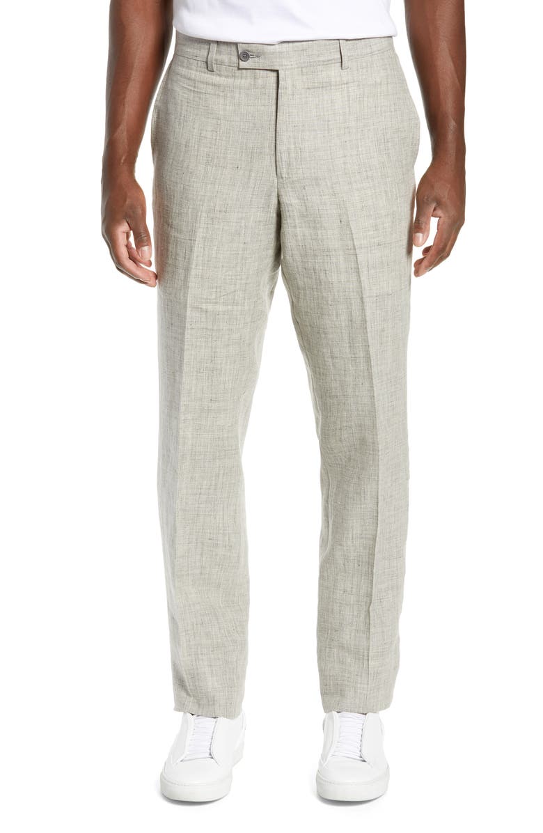 NORDSTROM MEN'S SHOP Flat Front Mélange Linen Trousers, Main, color,